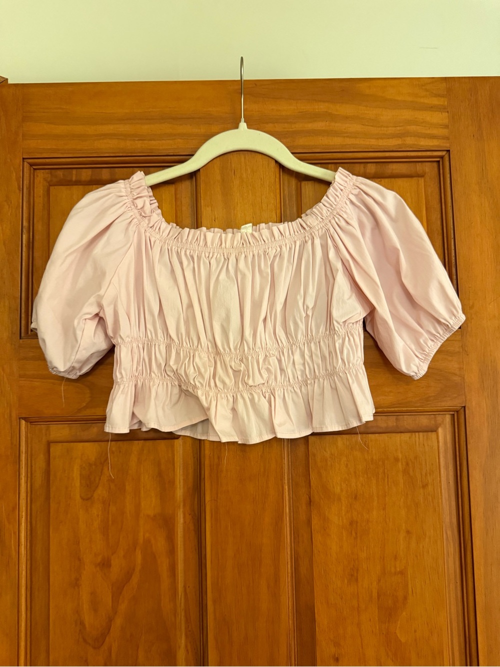 Light Pink Smocked Off-Shoulder Crop Top